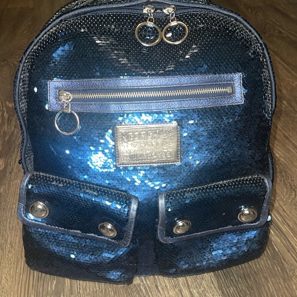 Authentic COACH Poppy Sequin Spotlight Backpack Blue 15348 School/Overnight Bkpk - Picture 2 of 13